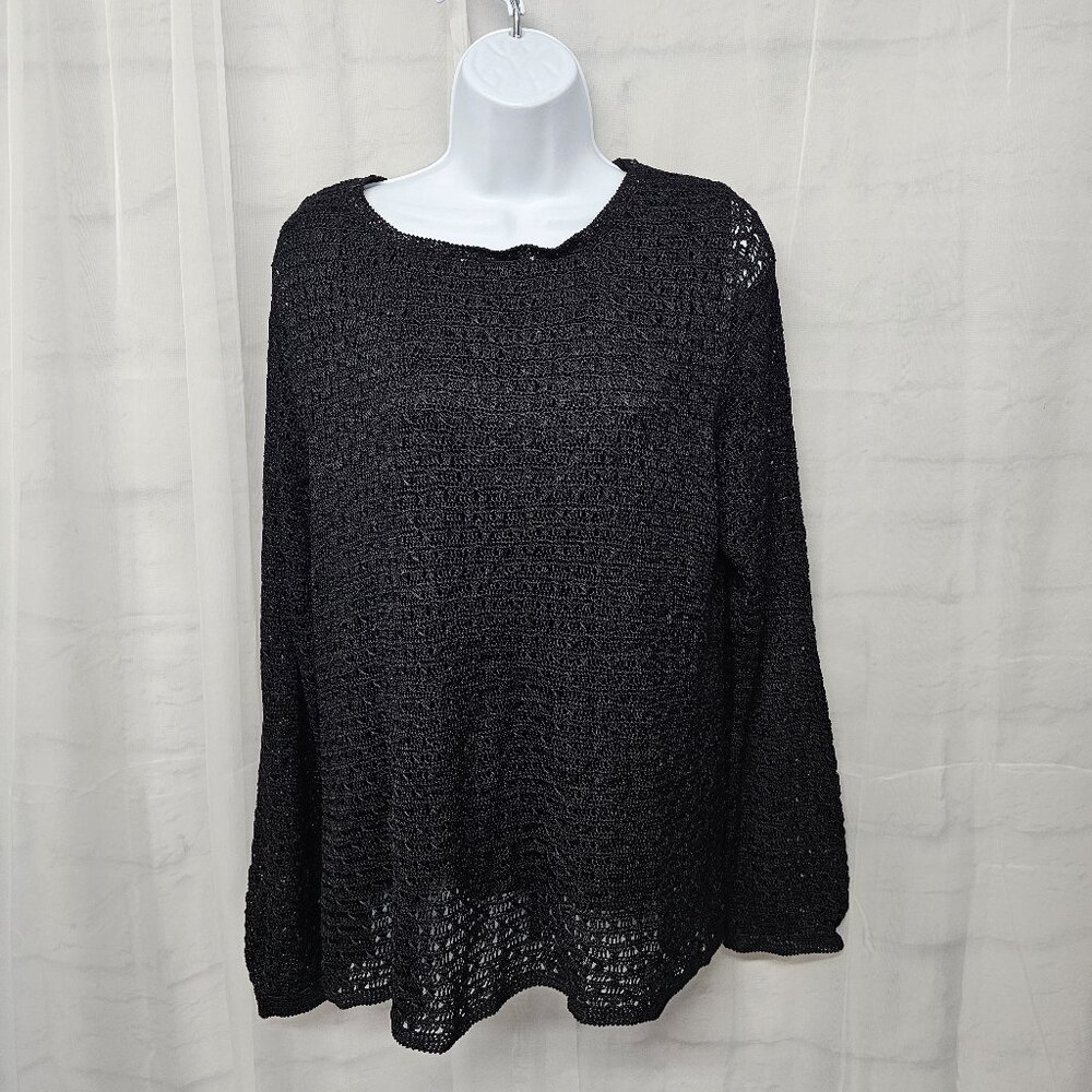 Emma James Black Sweater Crochet Knit Goth Whimsygoth Crew Neck Sheer 1X